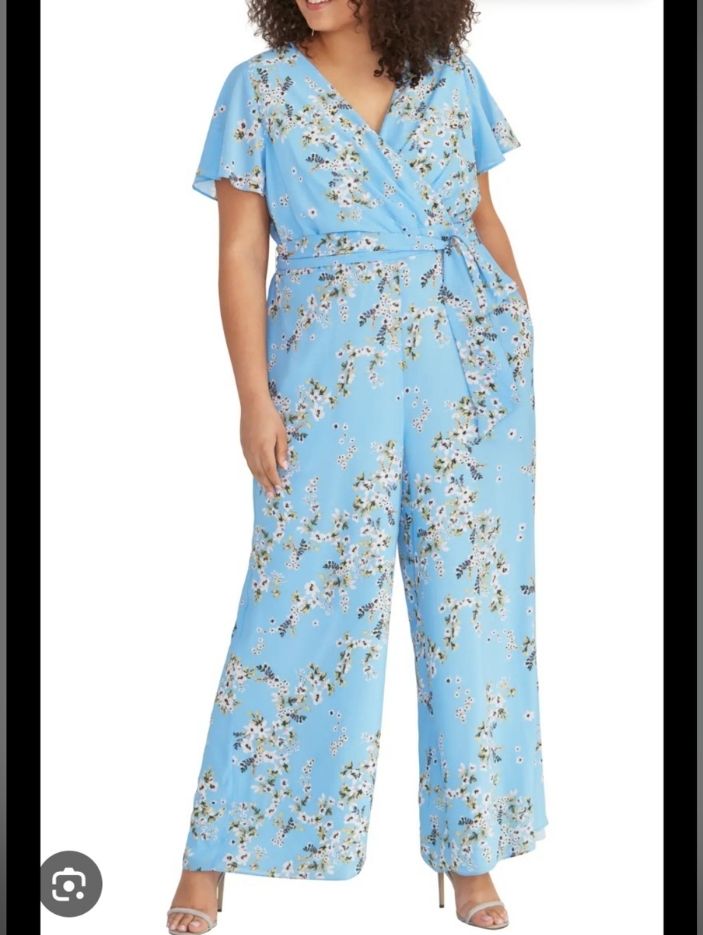 RACHEL Rachel Roy Sky Blue Floral Faux Wrap Plus Size Pantsuit Women's 16